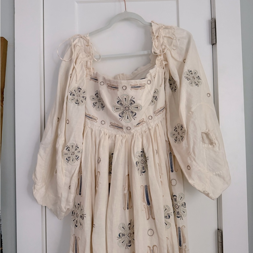 Agua by Agua Bendita Alheli Chivas Embroidered Linen Puff Sleeve Maxi Dress - Picture 4 of 11